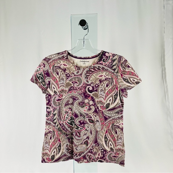 croft & barrow Tops - Croft & Barrow Classic Tee Paisley Print Purple, Pink, Black, and Taupe Size S